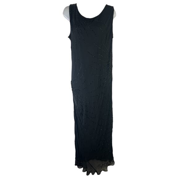 Pisarro Nights Beaded Silk Gown Black Sleeveless Maxi sz 16 - Picture 1 of 15